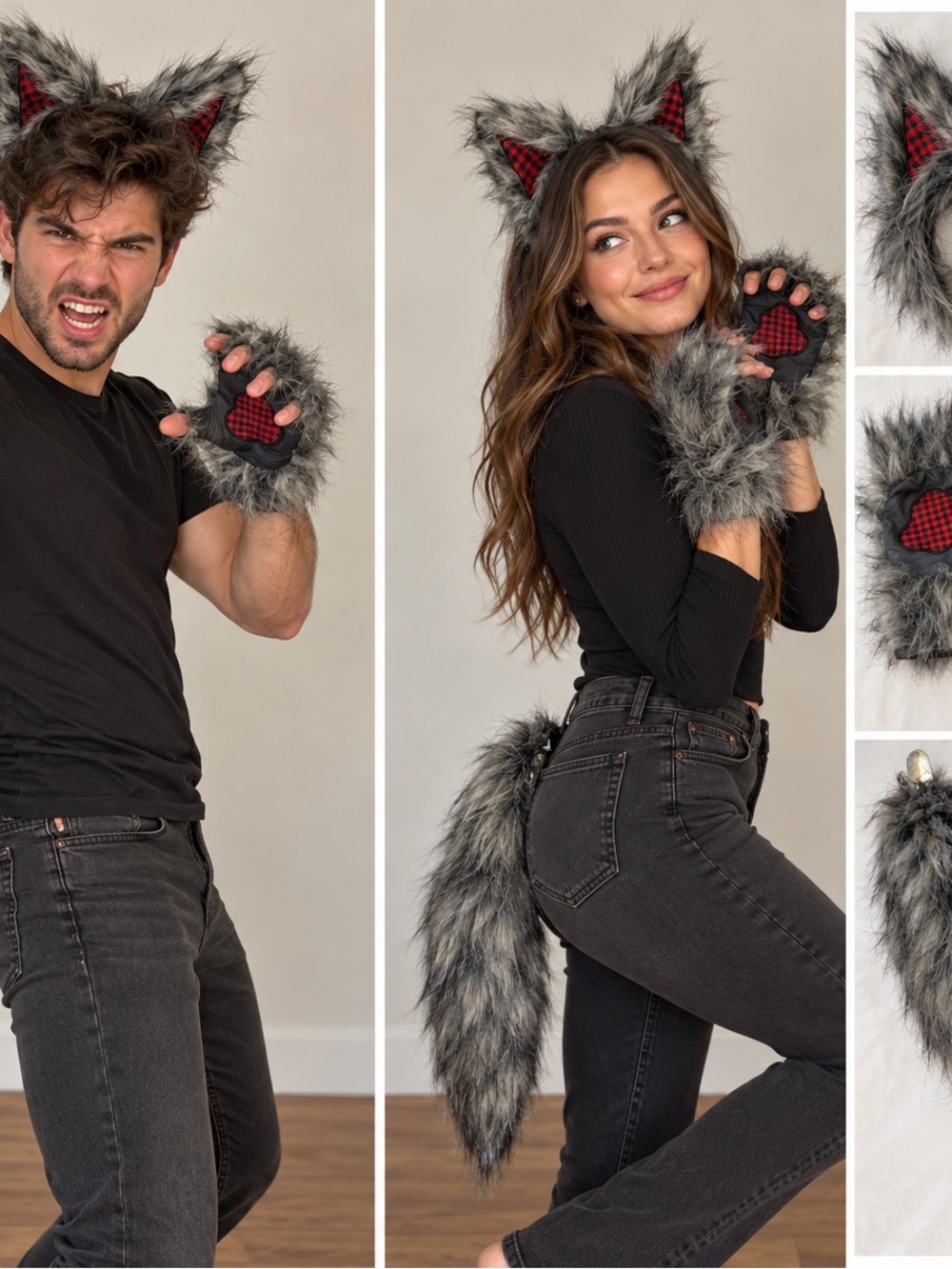 Gray Wolf Costume Accessory Set – Ears, Tail & Paws
